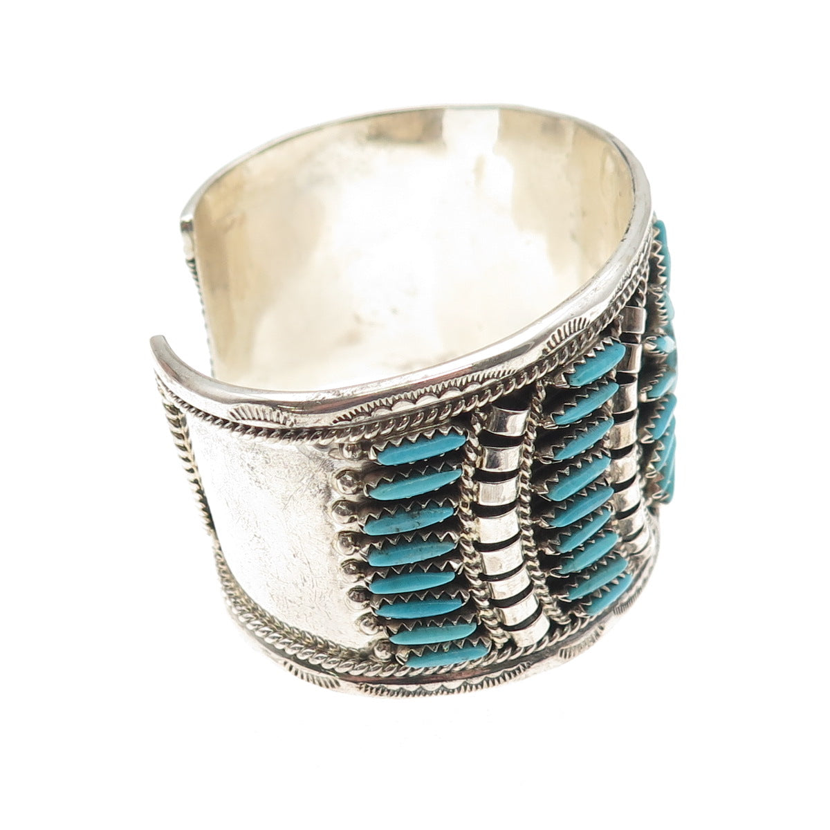 Charlie John Old Pawn Sterling Turquoise Needlepoint Bracelet 6" (missing stone)