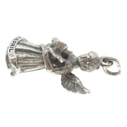 CREED 925 Sterling Silver Antique Art Deco "April' Angel Charm Pendant