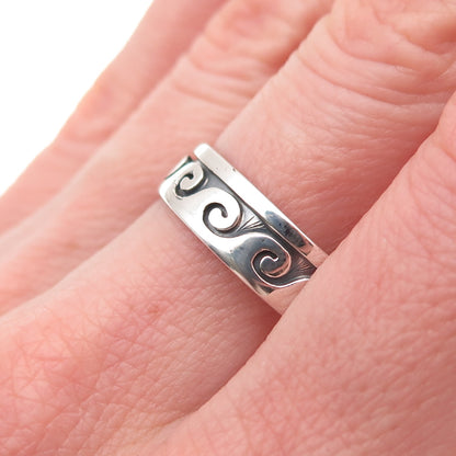 Old Pawn Sterling Silver Vintage Southwestern Wave Oxidized Band Ring Size 10.25