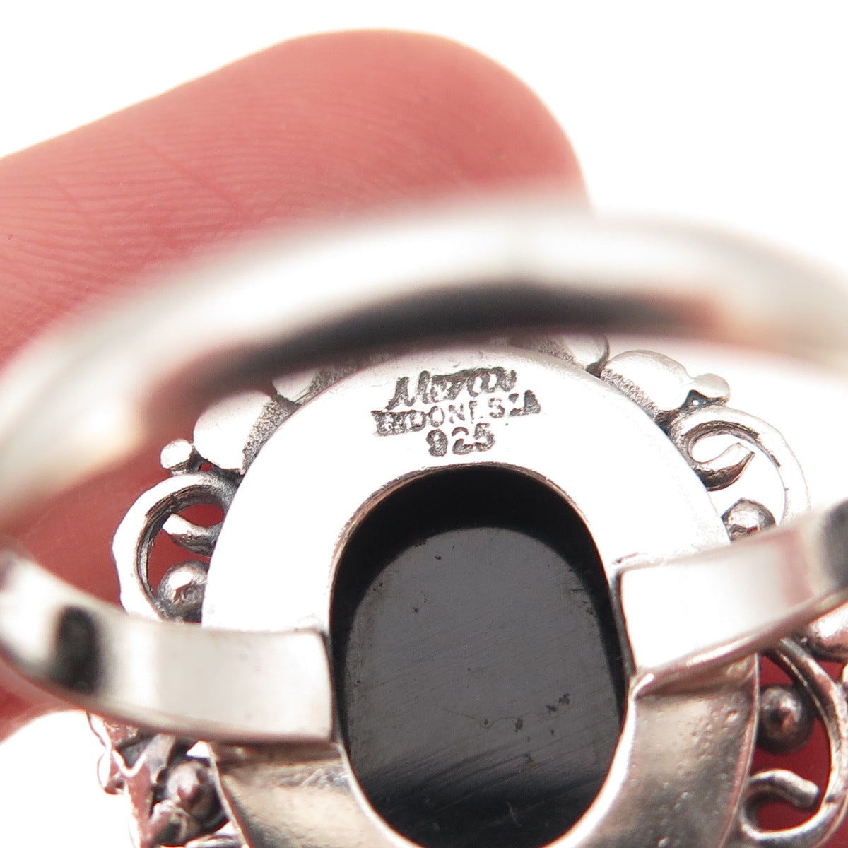 Merav 925 Sterling Silver Vintage Real Abalone Shell Oxidized Ring Size 10.25