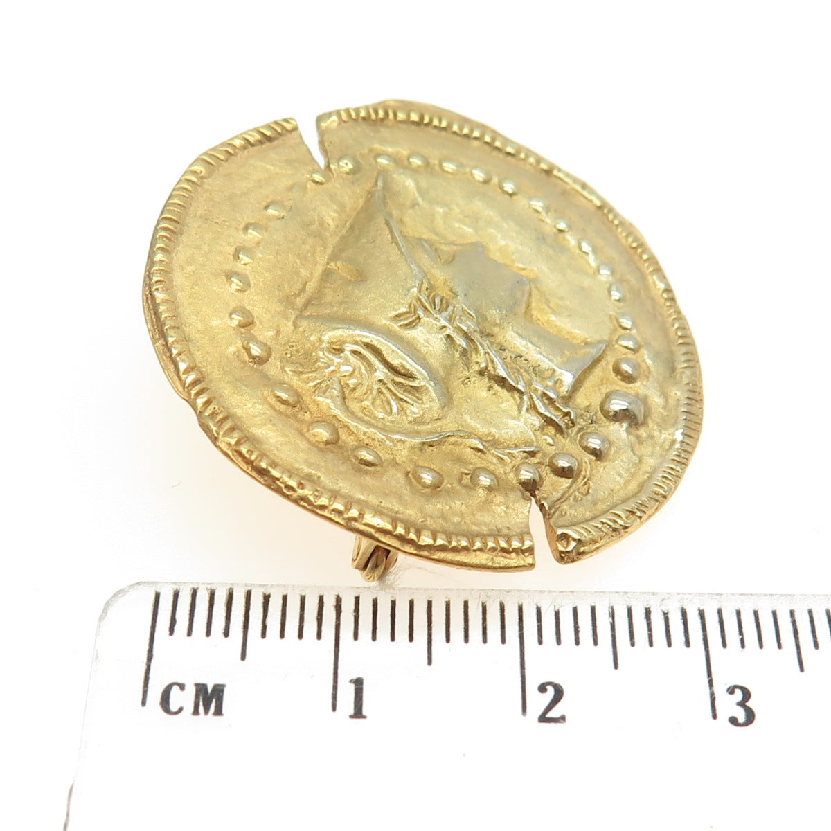 800 Silver Gold Plated Vintage Roman Coin Pin Brooch