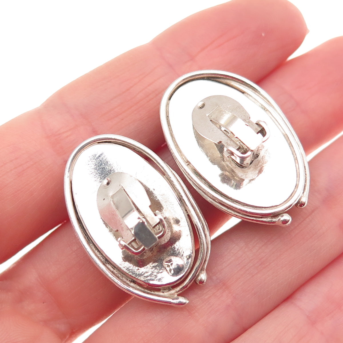 925 Sterling Silver Vintage Real Amber Modernist Clip On Earrings