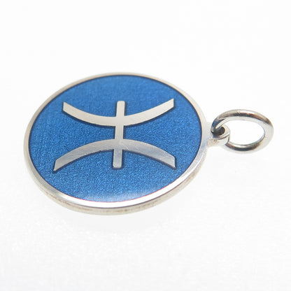 925 Sterling Silver Blue Enamel Pisces Zodiac Sign Minimalist Charm Pendant