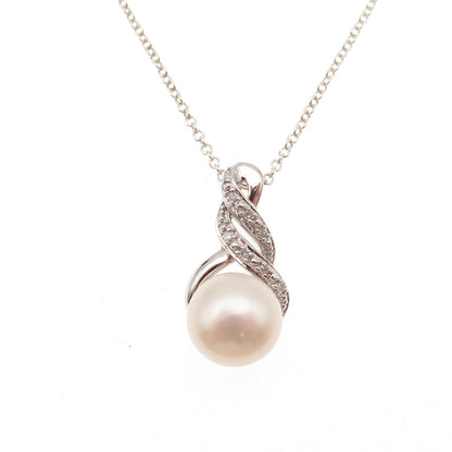 Richline 925 Sterling Silver Real Diamond & Pearl Cable Chain Necklace 18"