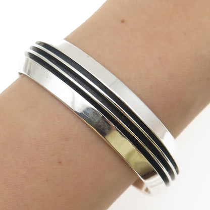 925 Sterling Silver Vintage Modernist Oxidized Adjustable Cuff Bracelet 6.75"