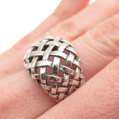 925 Sterling Silver Vintage Woven Dome Oxidized Ring Size 6.75
