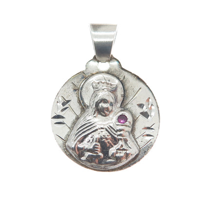 925 Sterling Silver Vintage Real Ruby St. Barbara Religious Charm Pendant