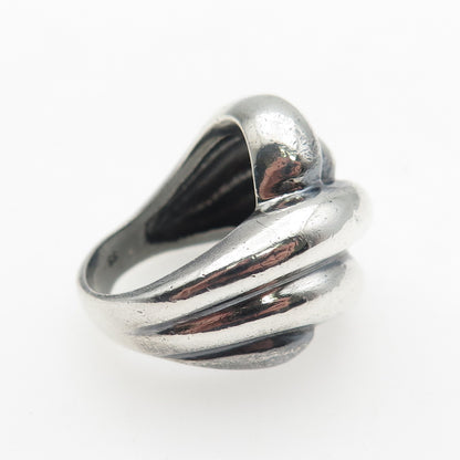 925 Sterling Silver Vintage Modernist Ribbed Oxidized Ring Size 7.5