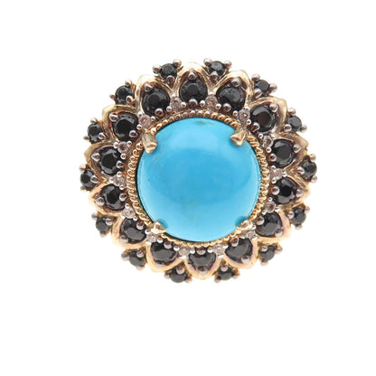 Chuck Clemency 925 Sterling Gold Plated Real Turquoise Spinel Topaz Ring Size 8