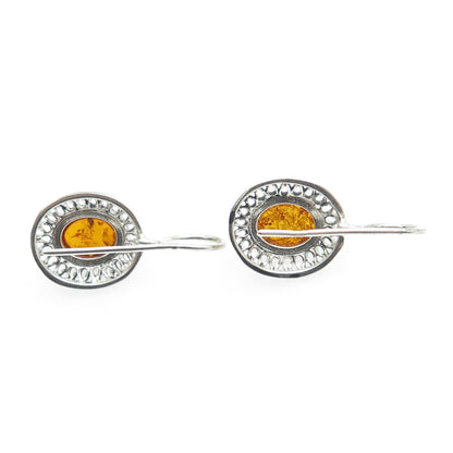 925 Sterling Silver Real Baltic Amber Eternal Curve Earrings