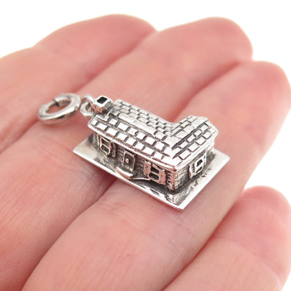 JewelArt 925 Sterling Silver Vintage Cabin Spring Ring 3D Charm Pendant