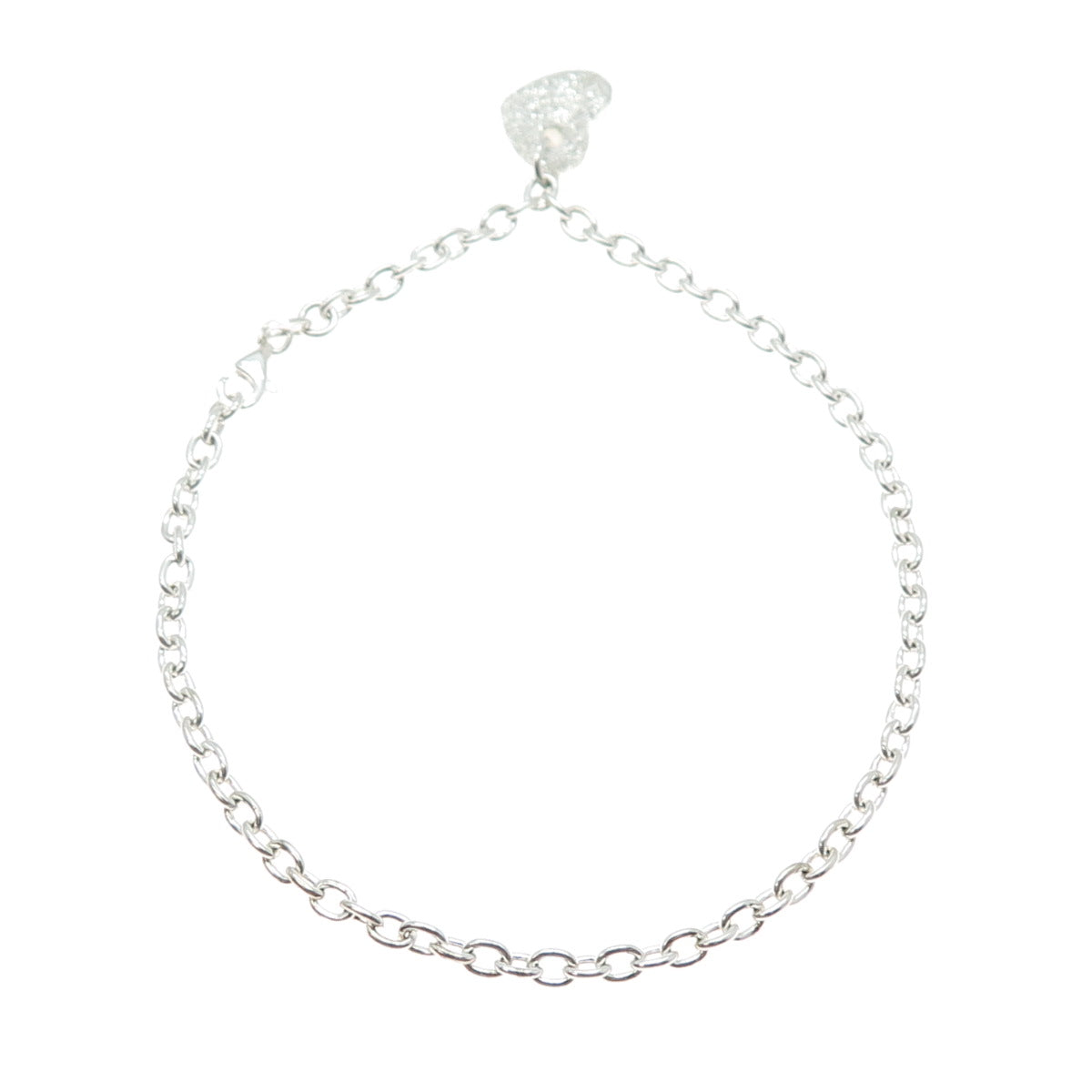 MILOR 925 Sterling Vintage Italy Heart Charm Cable Link Anklet / Bracelet 9.75"