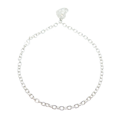 MILOR 925 Sterling Vintage Italy Heart Charm Cable Link Anklet / Bracelet 9.75"