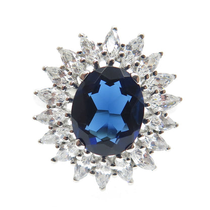 DSMK 925 Sterling Silver Nano Sapphire & C Z Ring Size 6