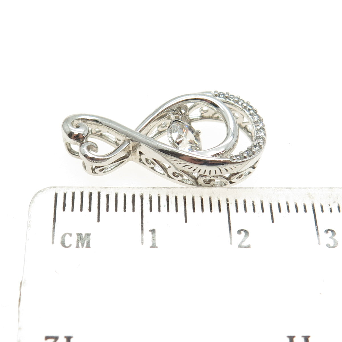 SAI 925 Sterling Silver Round-Cut C Z Infinity Heart Slide Pendant