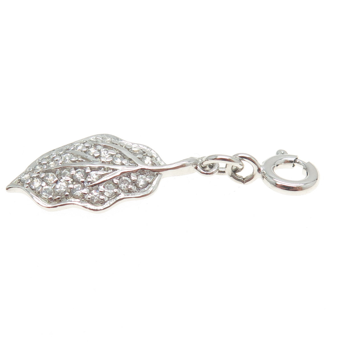 925 Sterling Silver Pave C Z Leaf Charm Pendant