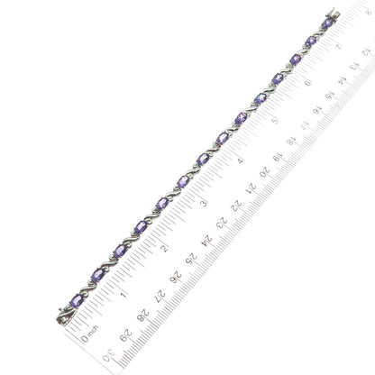 MICHELLE ALBALA 925 Sterling Silver Vintage Amethyst Swirl Link Bracelet 7.25"