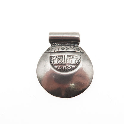 925 Sterling Silver Vintage Modernist Disc Oxidized Slide Charm Pendant