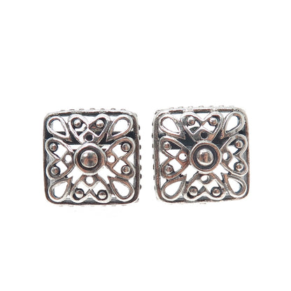 CHAPAL ZENRAY 925 Sterling Silver Vintage Heart Flower Oxidized Earrings