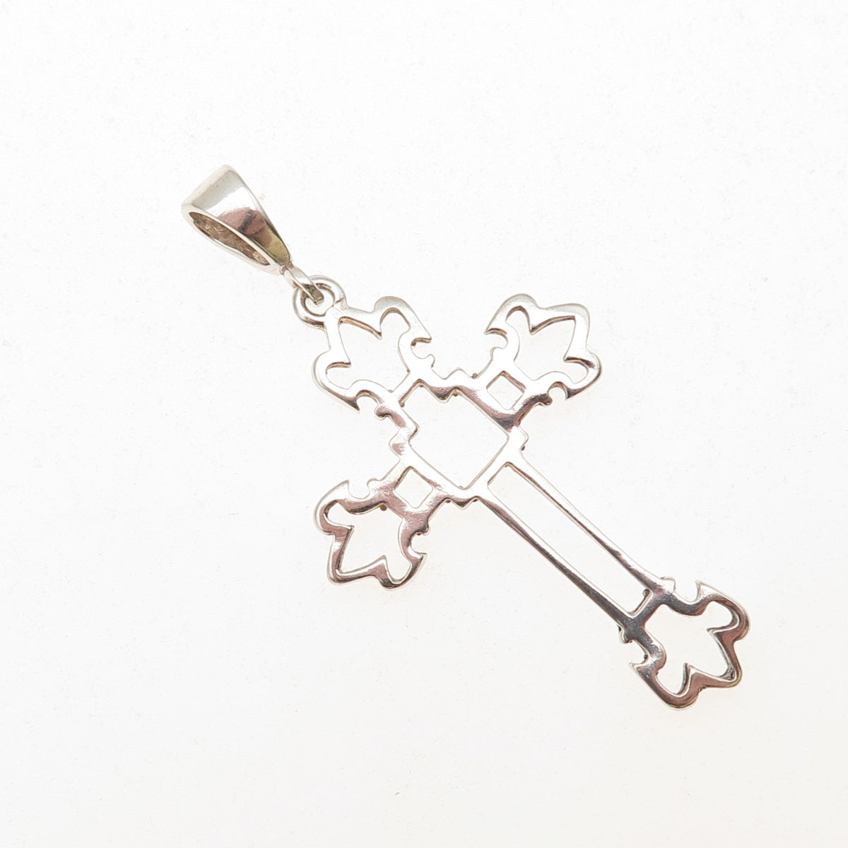 925 Sterling Silver Vintage Fleur de Lis Cross Charm Pendant