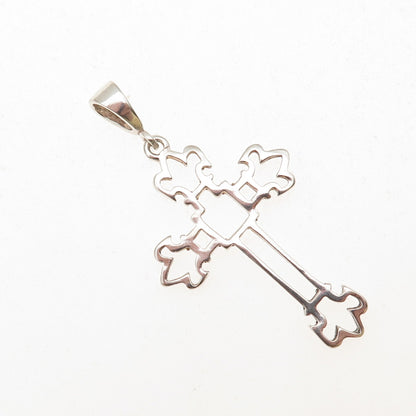 925 Sterling Silver Vintage Fleur de Lis Cross Charm Pendant