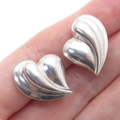 925 Sterling Silver Vintage Heart Ribbed Clip On Earrings