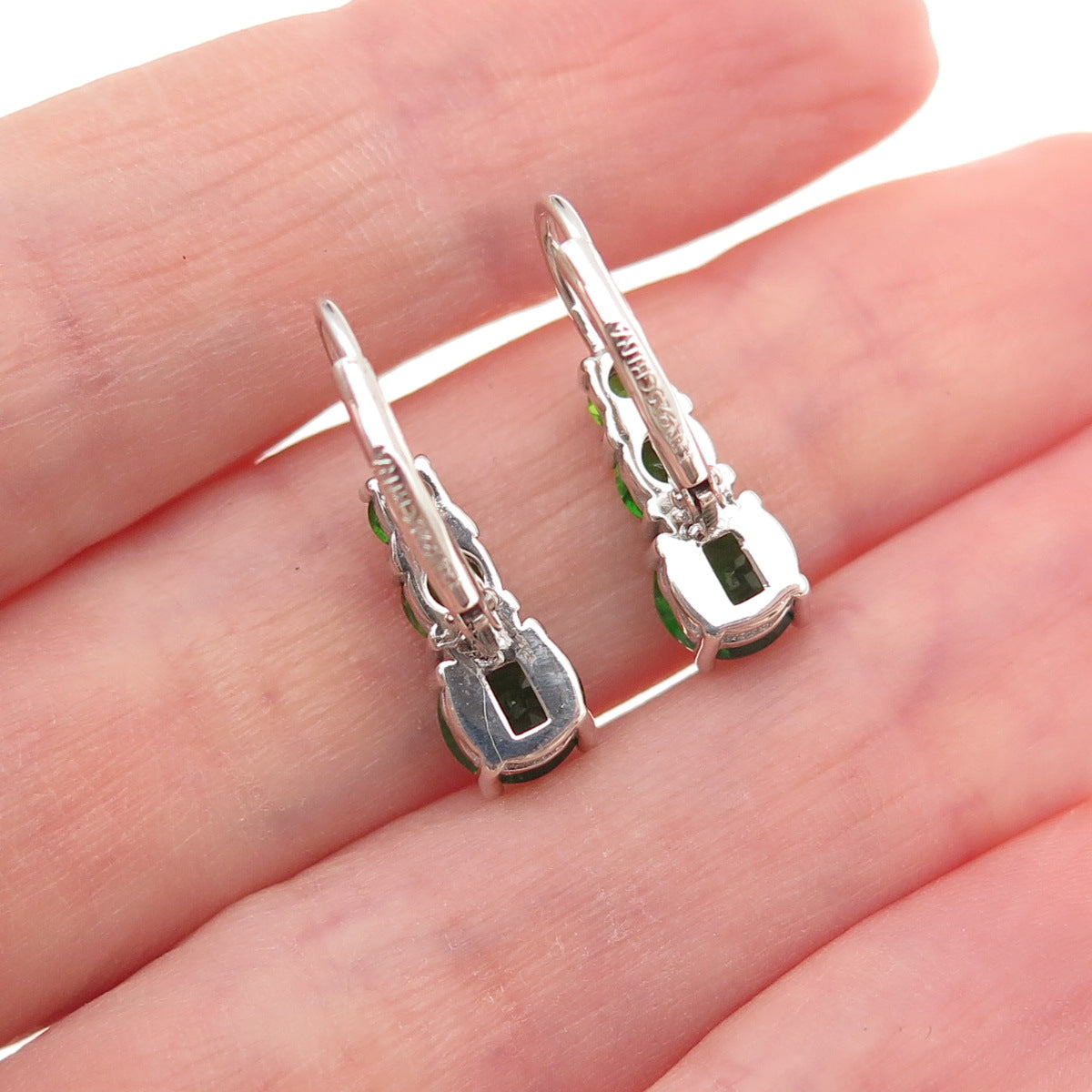925 Sterling Silver Real Round-Cut Graduated Peridot Earrings