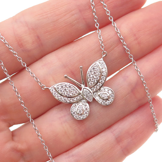 925 Sterling Round & Marquise-Cut C Z Butterfly Cable Chain Necklace 16-18"