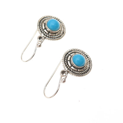 925 Sterling Silver Vintage Real Turquoise Oxidized Dangle Earrings