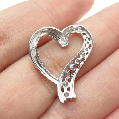 925 Sterling Silver Real Round-Cut Diamond Heart Slide Pendant