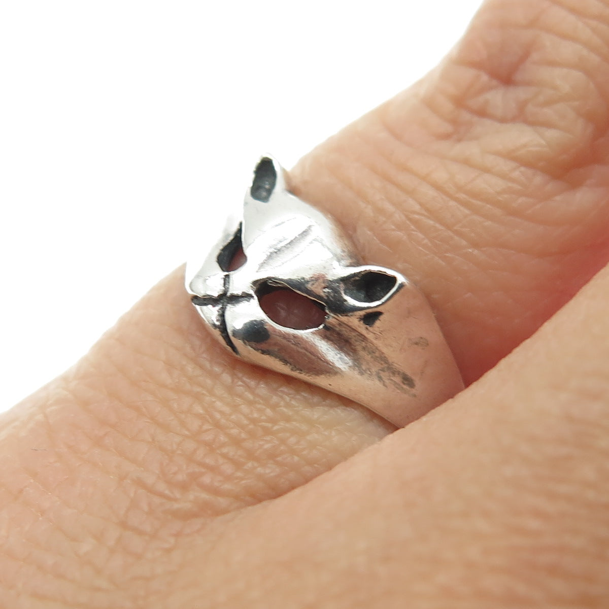 925 Sterling Silver Vintage Cat Oxidized Ring Size 5