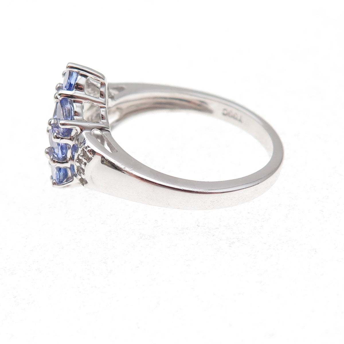 925 Sterling Silver Real Tanzanite & White Topaz Cluster Ring Size 8