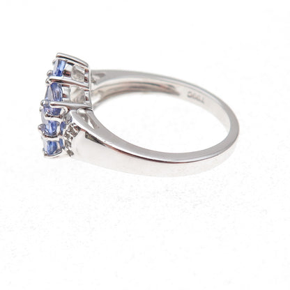 925 Sterling Silver Real Tanzanite & White Topaz Cluster Ring Size 8
