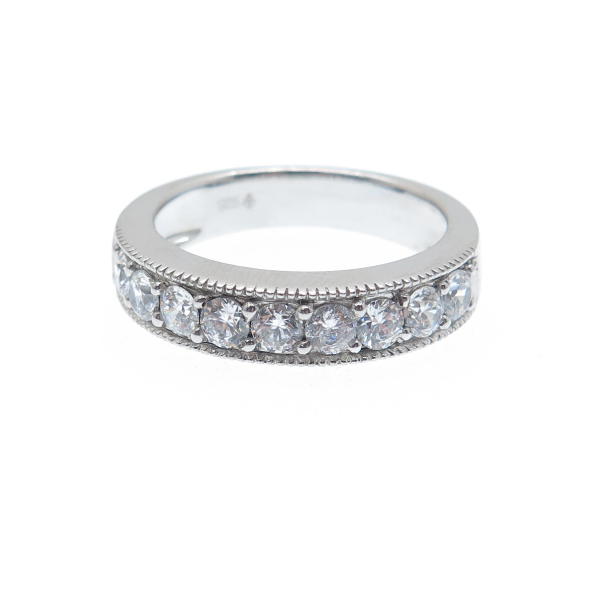 925 Sterling Silver Round-Cut C Z Half Eternity Band Ring Size 7.25