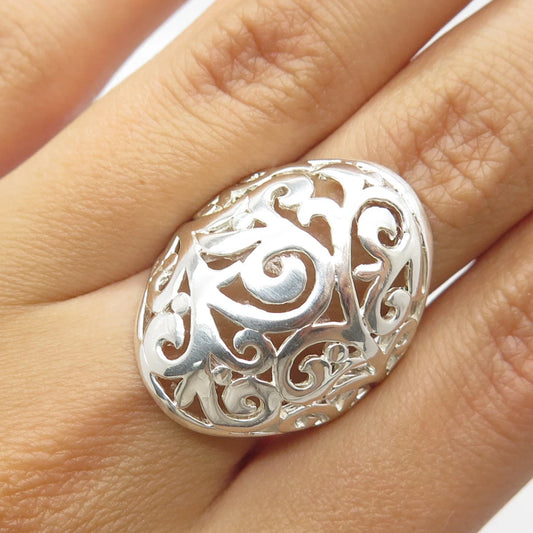 925 Sterling Silver Vintage Ornate Swirl Ring Size 7