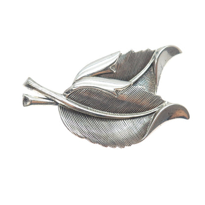 BEAU 925 Sterling Silver Vintage Modernist Floral Leaf Oxidized Pin Brooch
