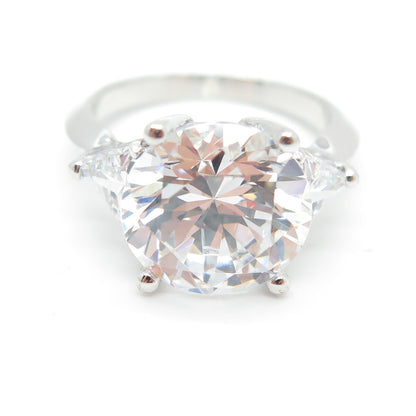 925 Sterling Silver Round & Triangle-Cut Shaped C Z Ring Size 7