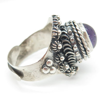 925 Sterling Silver Vintage Mexico Amethyst Poison Adjustable Ring Size 9.75