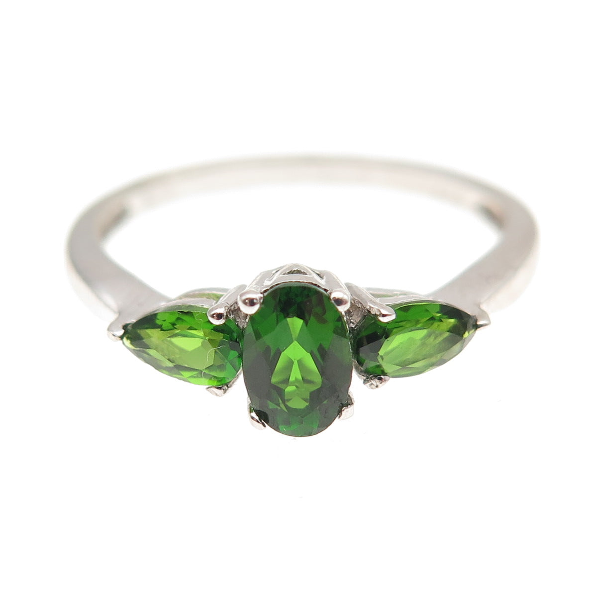 Chuck Clemency Sterling Silver Real Oval & Pear-Cut Chrome Diopside Ring Size 8