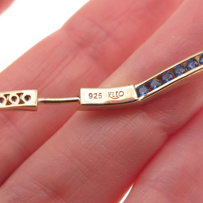 KLEO Sterling Silver Gold Plated Round-Cut Blue C Z Wavy In & Out Hoop Earrings