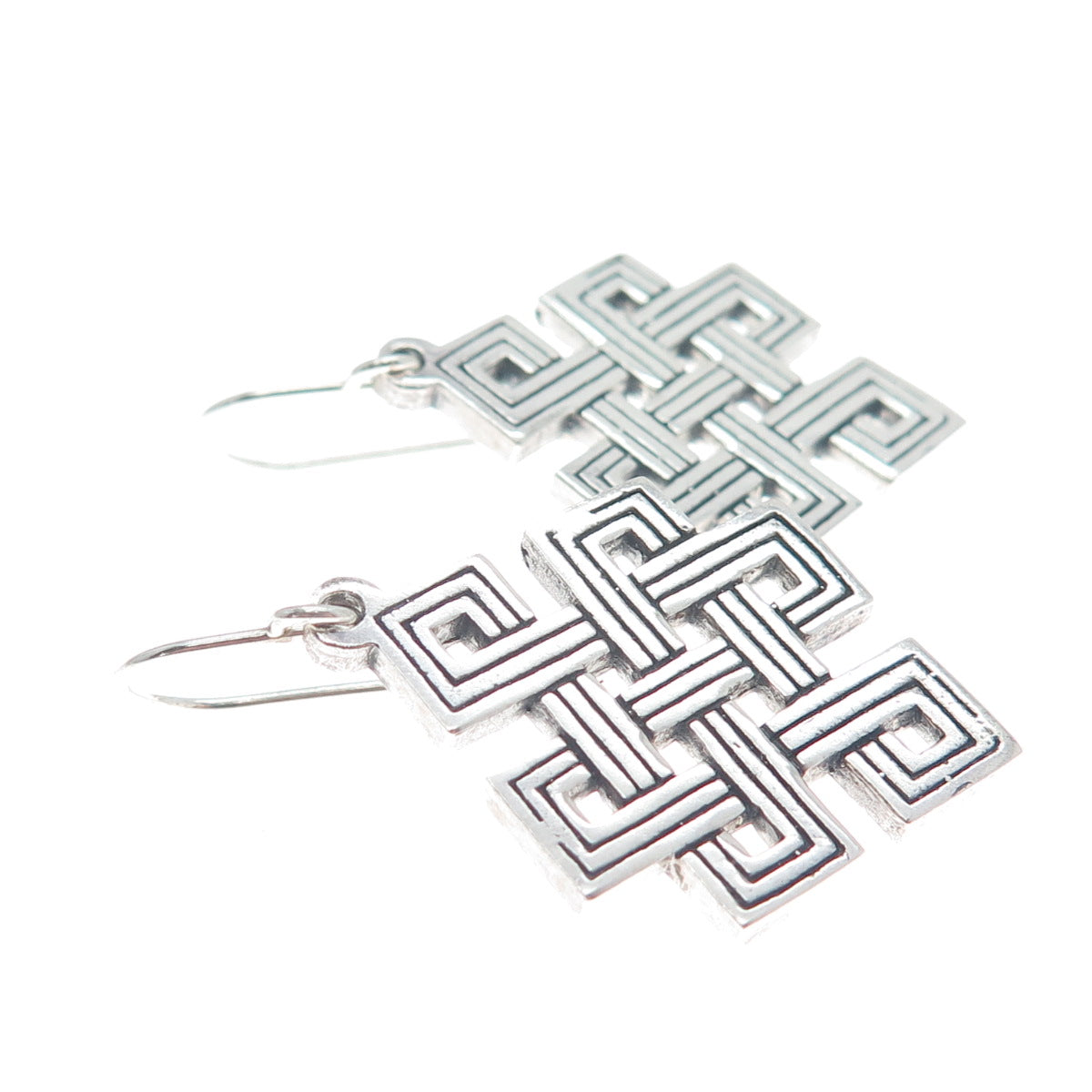 925 Sterling Silver Vintage Celtic Knot Oxidized Dangle Earrings