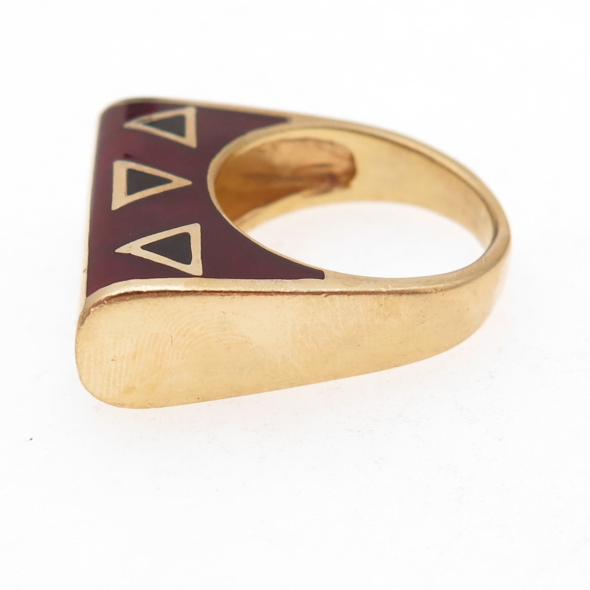 Flli Menegatti 925 Sterling Silver Gold Plated Vintage Italy Enamel Ring Size 8