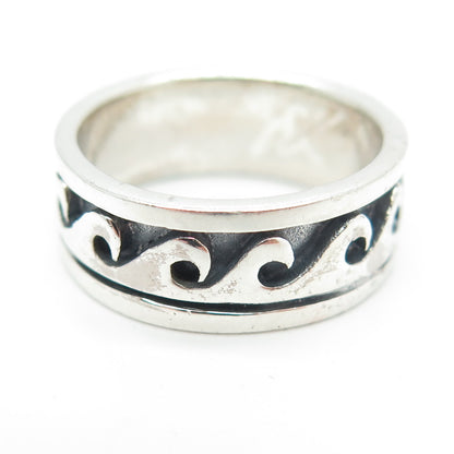 925 Sterling Silver Vintage Water Pattern Band Ring Size 7.75