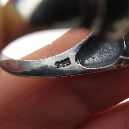 925 Sterling Silver Vintage Modernist Cocoon Oxidized Ring Size 7.5