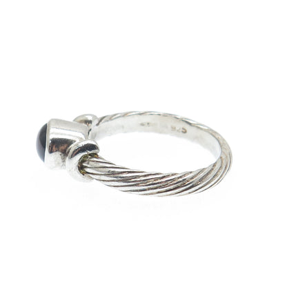 925 Sterling Silver Vintage Real Tourmaline Gem Twisted Oxidized Ring Size 8.75