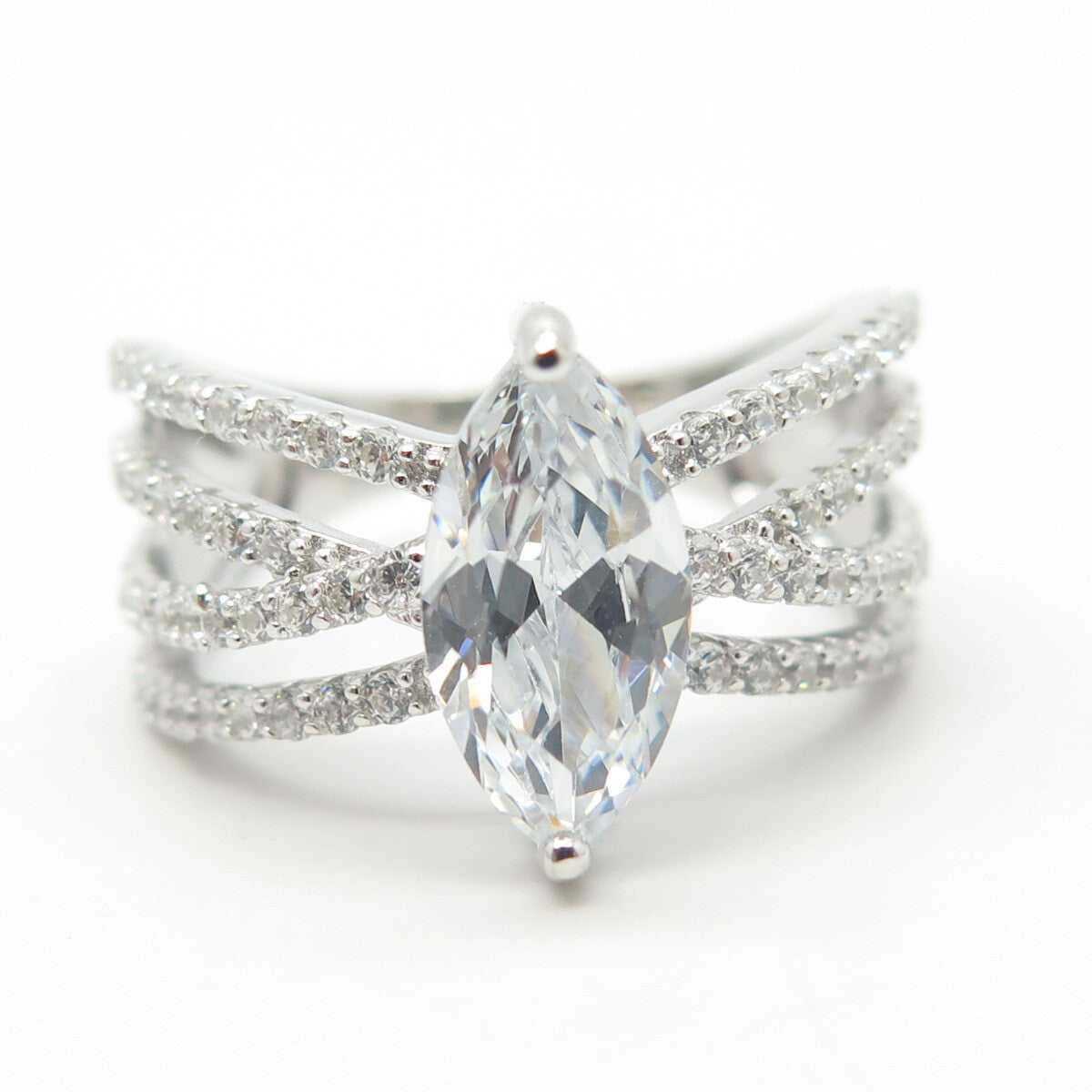 925 Sterling Silver Marquise-Cut C Z Ring Size 8.25