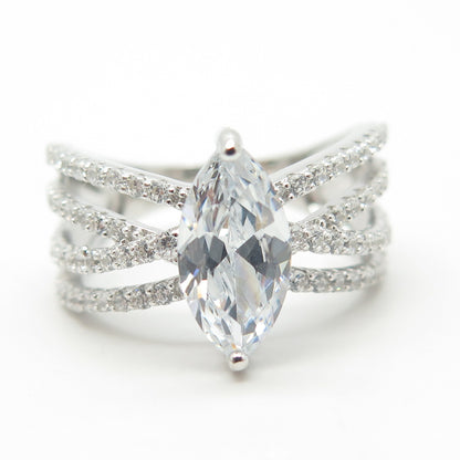 925 Sterling Silver Marquise-Cut C Z Ring Size 8.25