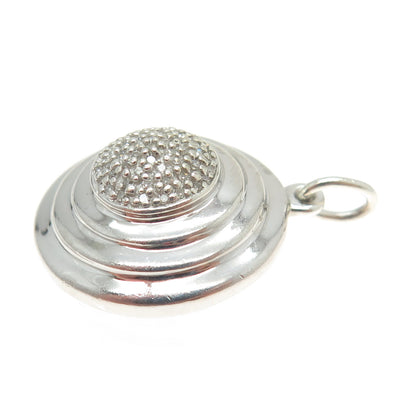 925 Sterling Silver Real Round-Cut Diamond Disc Charm Pendant