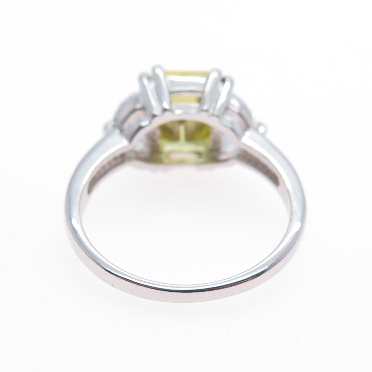 925 Sterling Silver Emerald-Cut Canary & White C Z Ring Size 9