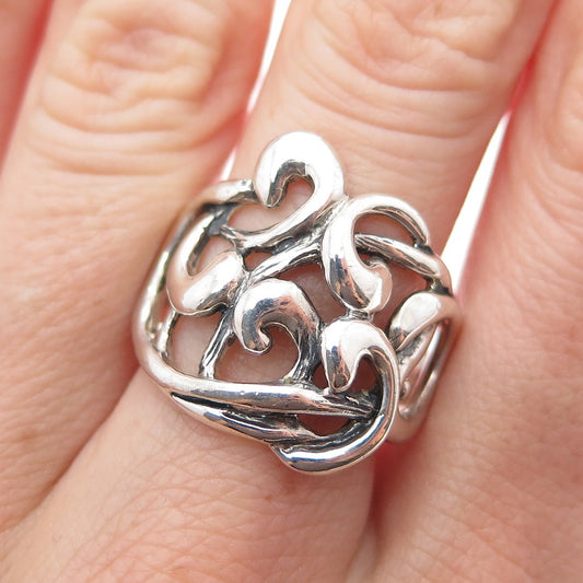HAGIT GORALI Sterling Silver Vintage Ornate Modernist Oxidized Ring Size 9.25